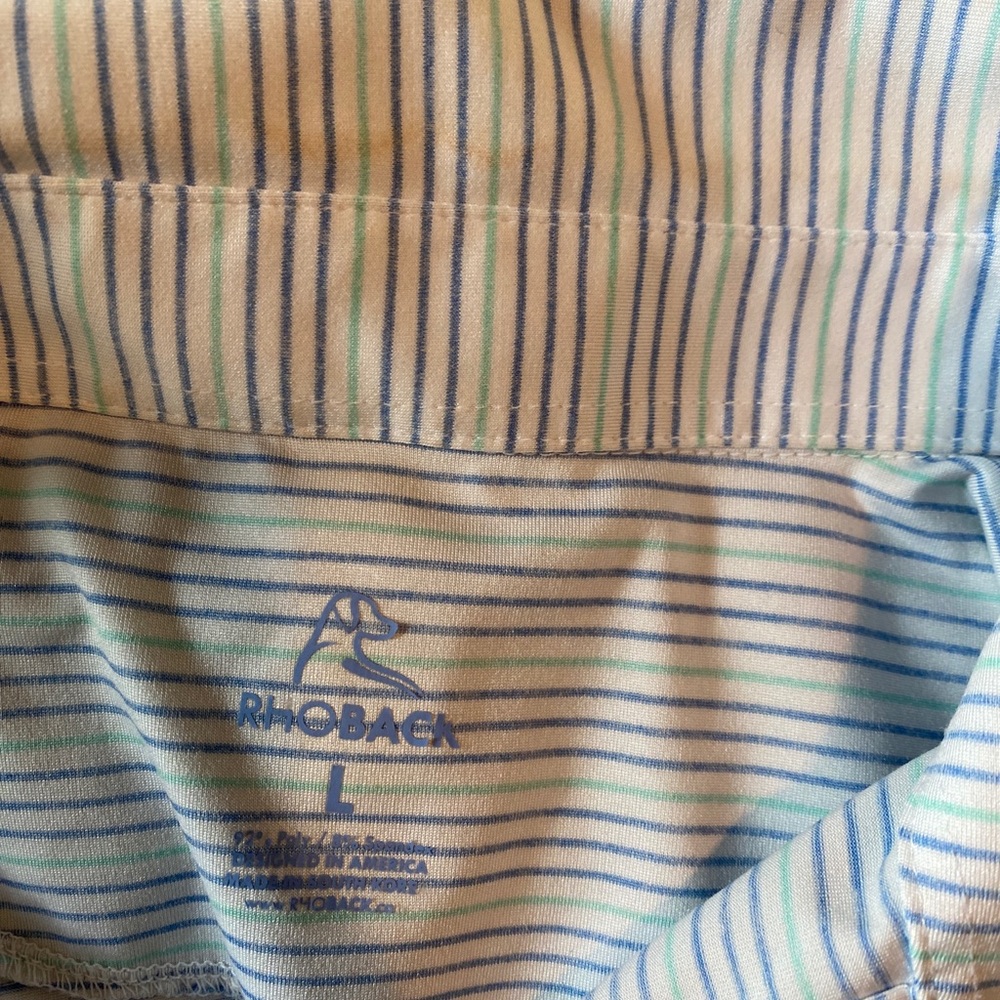 Rhoback The Whaler Blue Green Striped Short Sleeve Polo Size Large - Picture 7 of 7